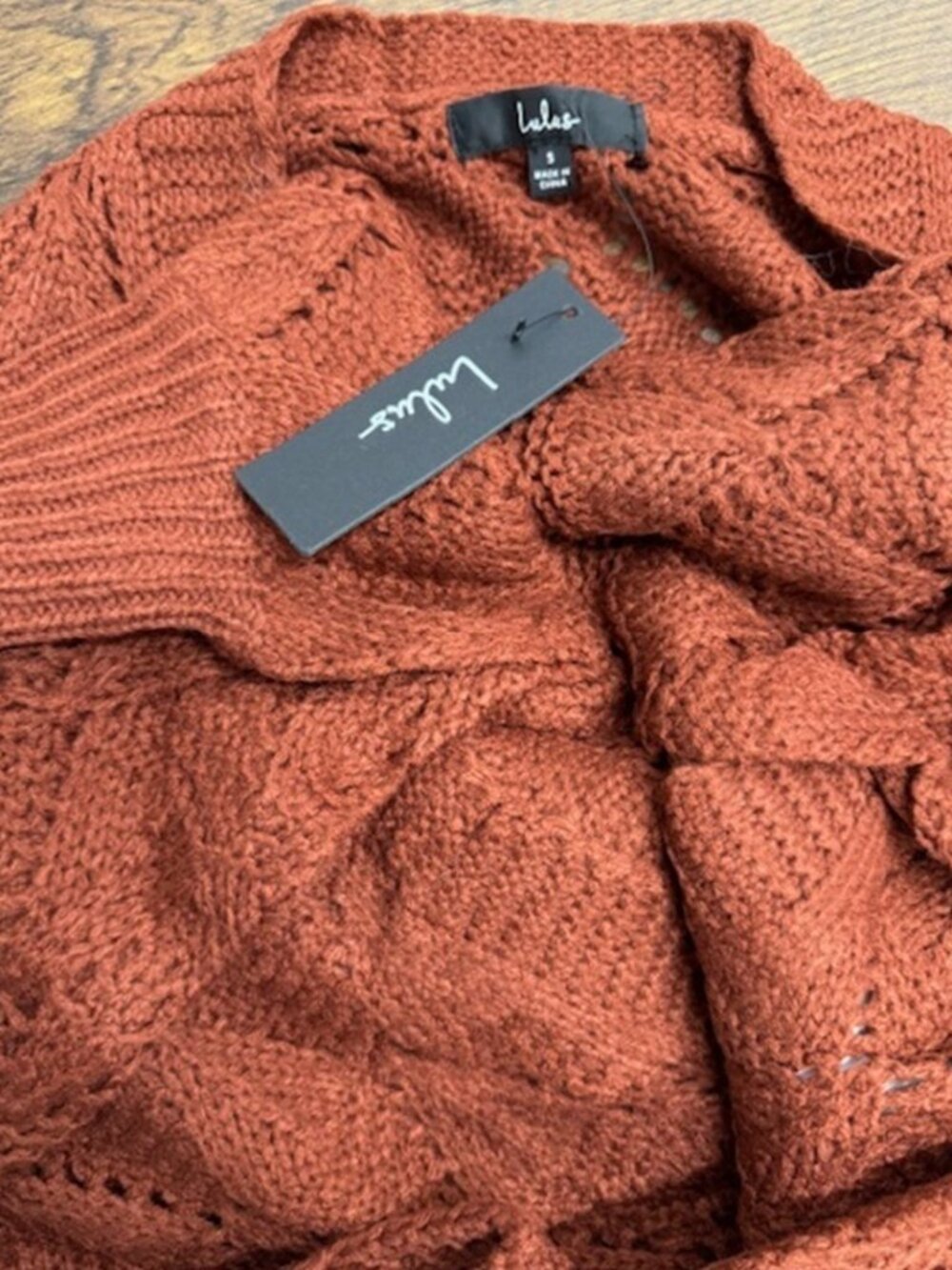 Points to Cozy Rust Red Pointelle Knit Cardigan Sweater NWT - Picture 6 of 8